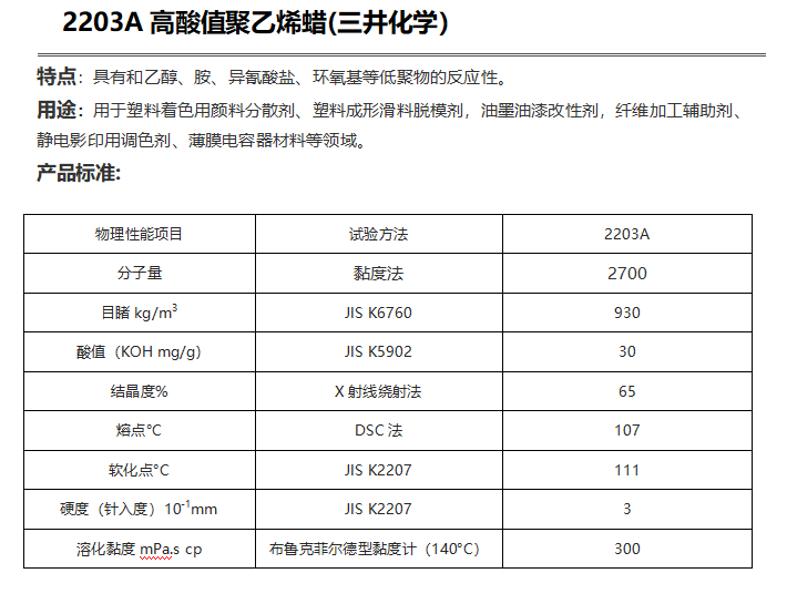 三井HI-WAX 2203A高酸值聚乙烯蠟( PE蠟2203A)